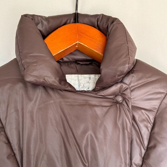 Y2K Gap Chocolate Brown Snap Front  Short Boxy Down Puffer Jacket Size Medium - Picture 2 of 11